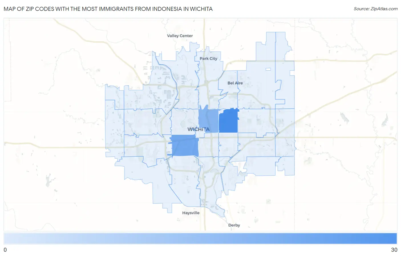Zip Codes with the Most Immigrants from Indonesia in Wichita Map