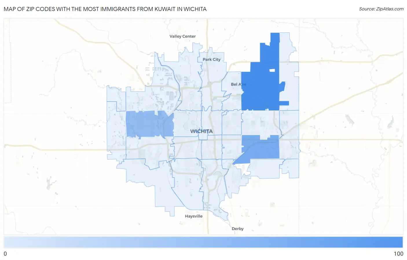 Zip Codes with the Most Immigrants from Kuwait in Wichita Map