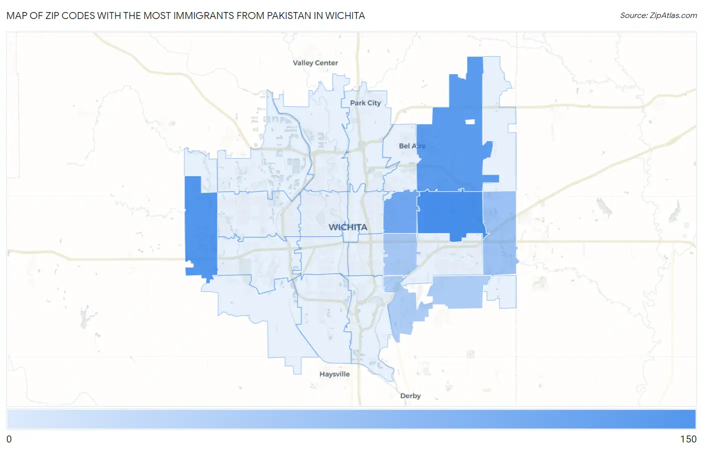 Zip Codes with the Most Immigrants from Pakistan in Wichita Map