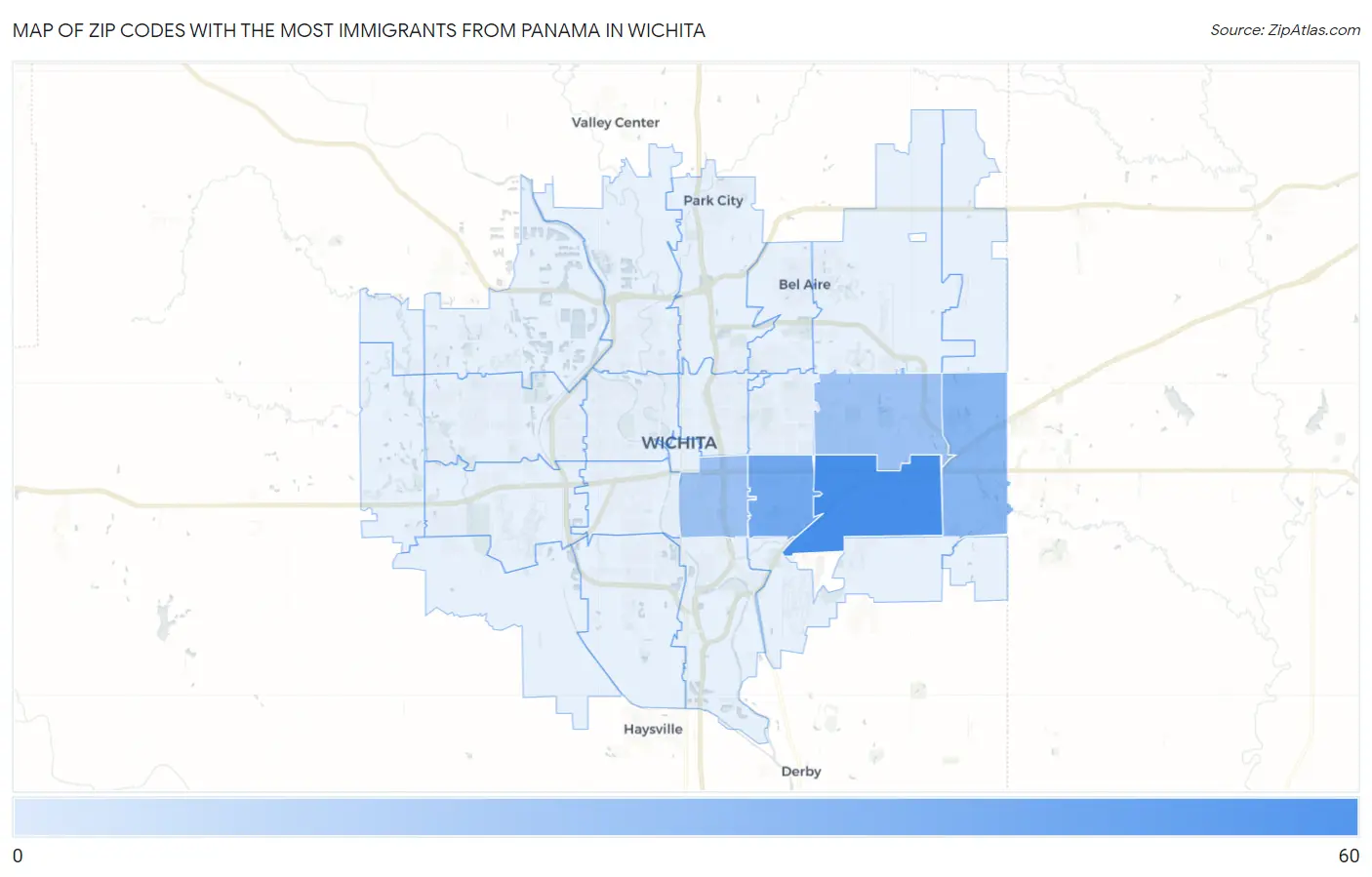 Zip Codes with the Most Immigrants from Panama in Wichita Map