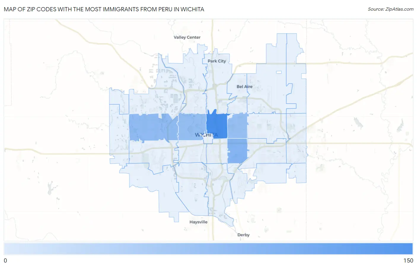 Zip Codes with the Most Immigrants from Peru in Wichita Map
