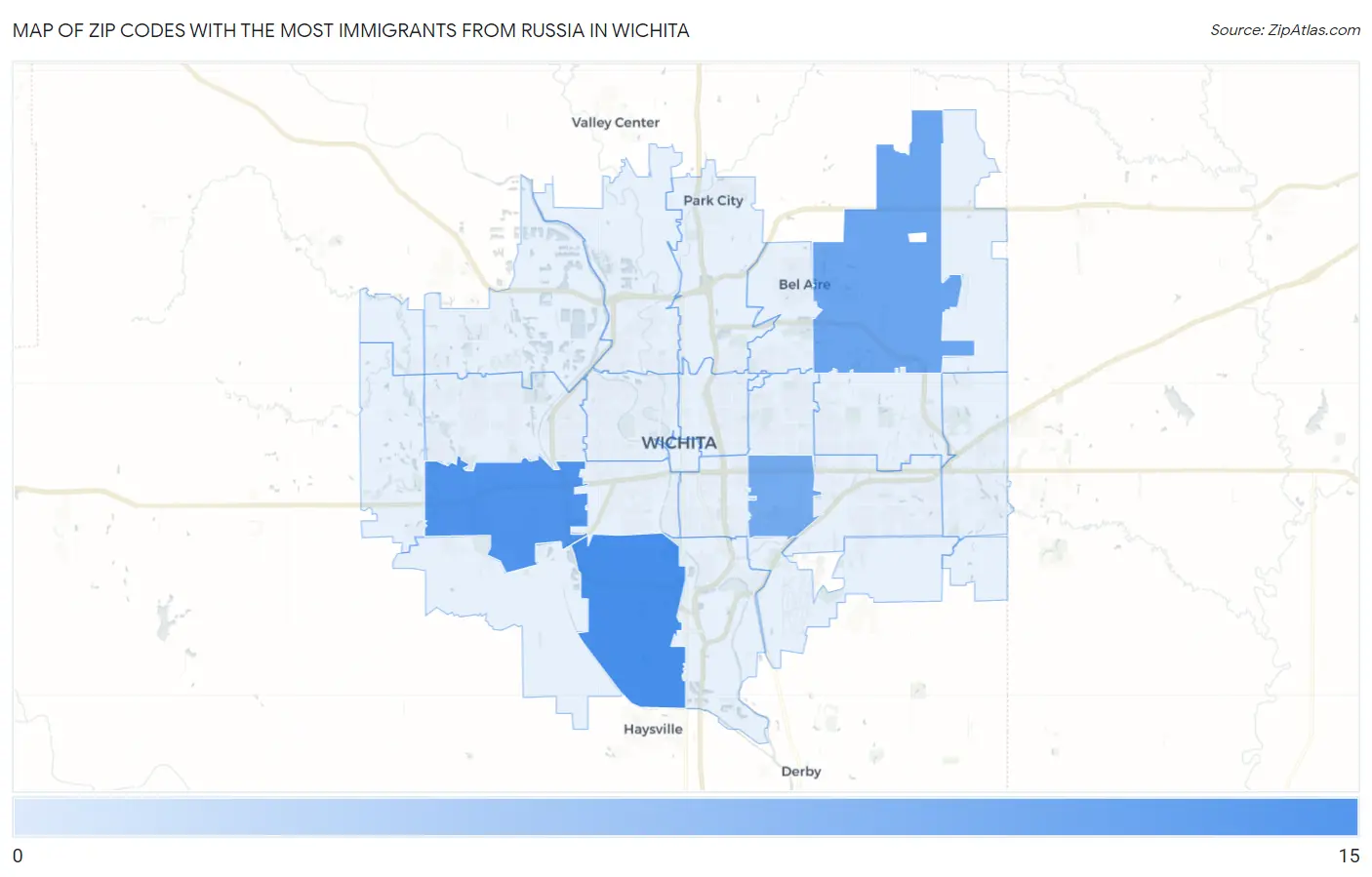 Zip Codes with the Most Immigrants from Russia in Wichita Map