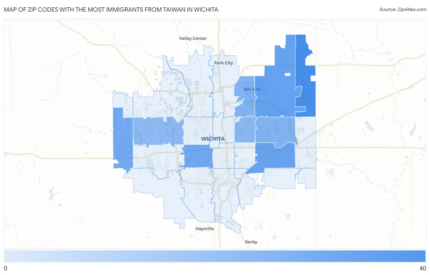 Zip Codes with the Most Immigrants from Taiwan in Wichita Map
