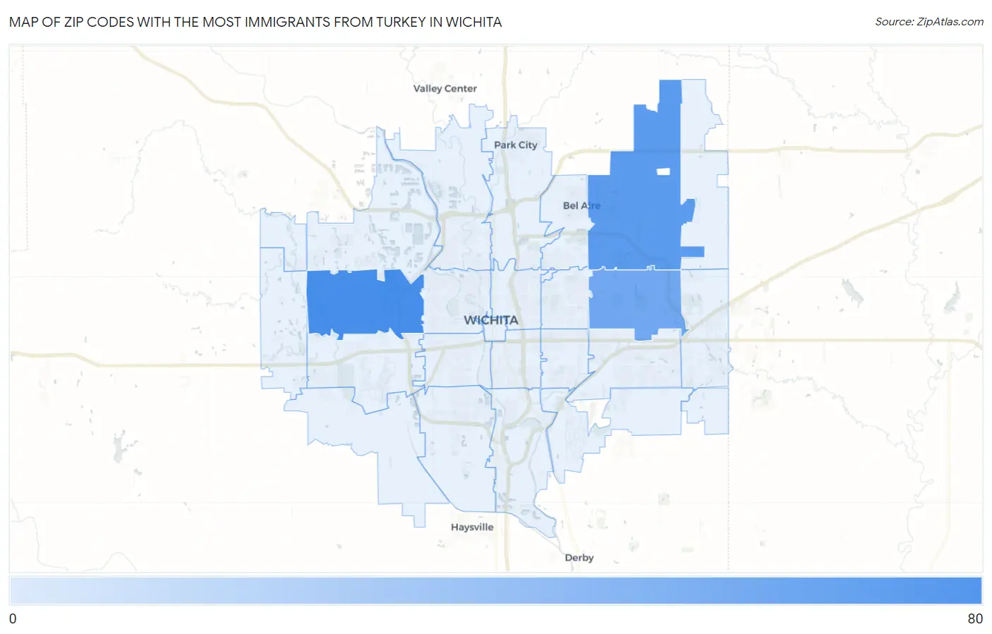 Zip Codes with the Most Immigrants from Turkey in Wichita Map
