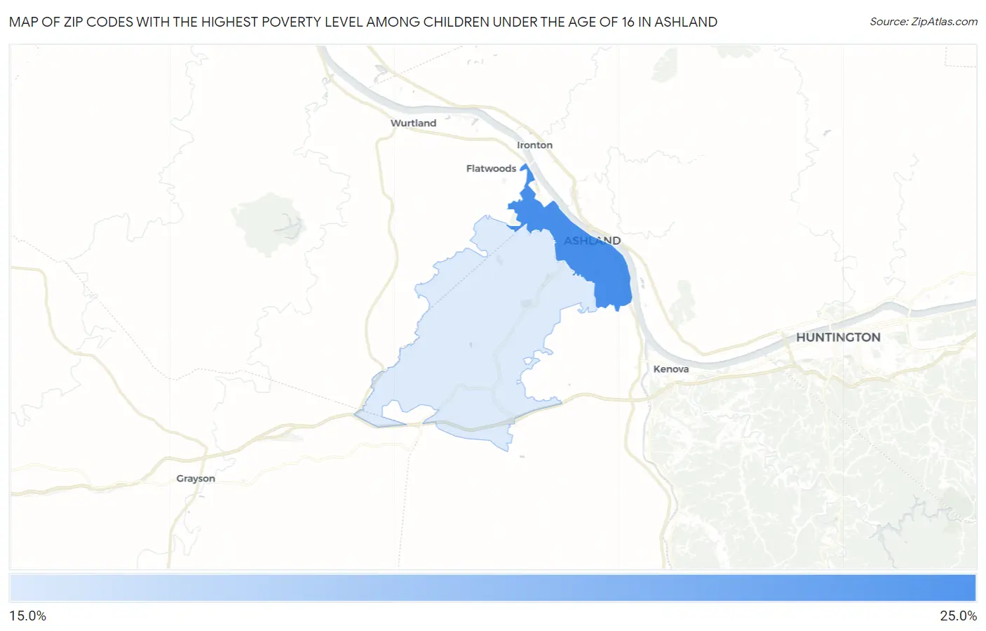 Zip Codes with the Highest Poverty Level Among Children Under the Age of 16 in Ashland Map