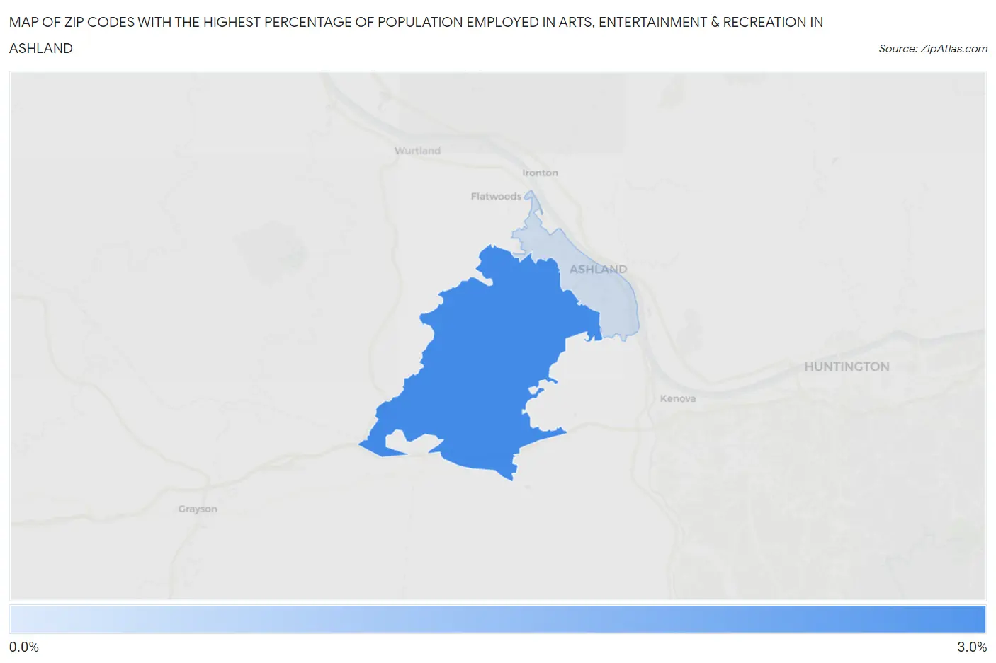 Zip Codes with the Highest Percentage of Population Employed in Arts, Entertainment & Recreation in Ashland Map