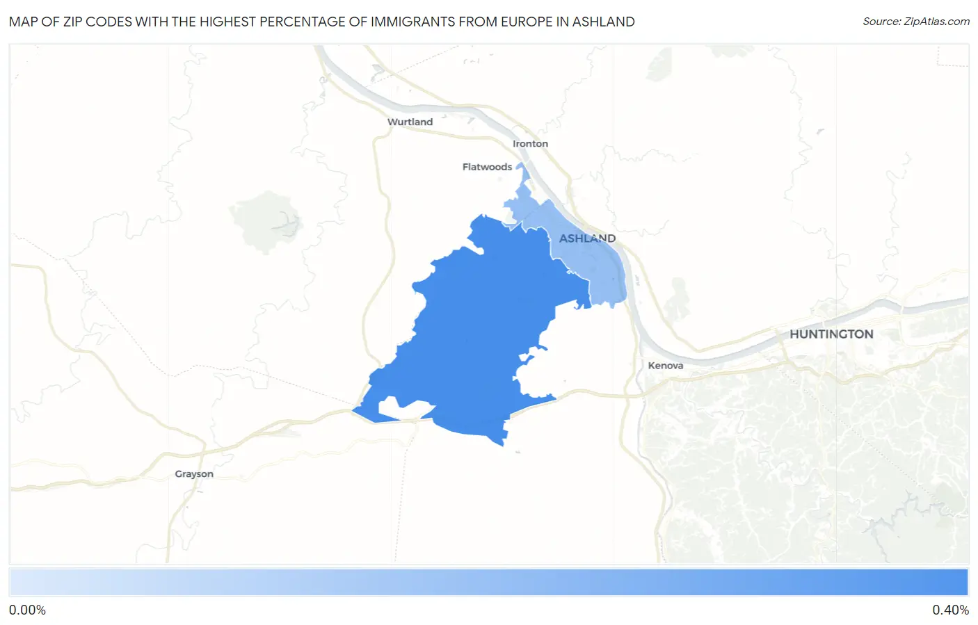 Zip Codes with the Highest Percentage of Immigrants from Europe in Ashland Map