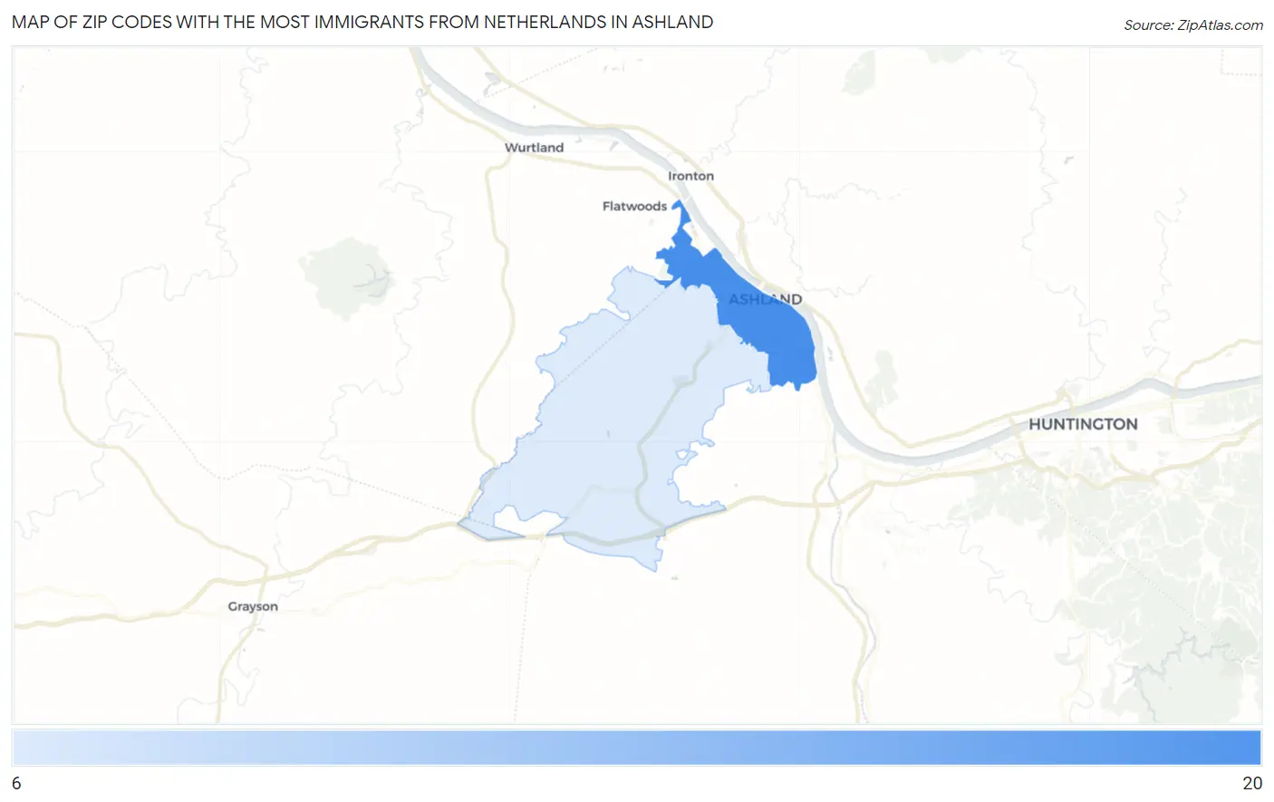 Zip Codes with the Most Immigrants from Netherlands in Ashland Map