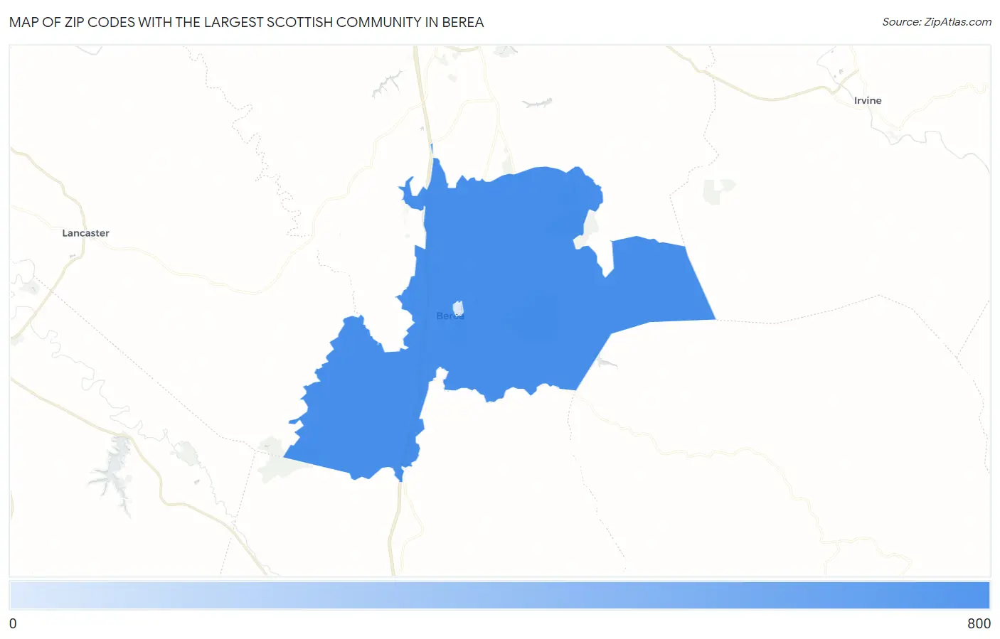 Zip Codes with the Largest Scottish Community in Berea Map