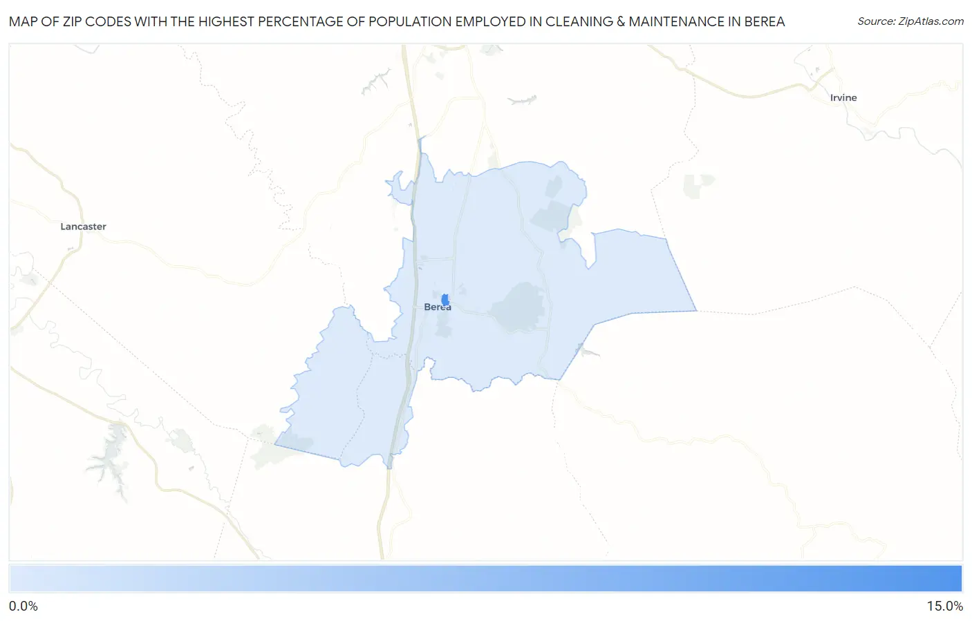 Zip Codes with the Highest Percentage of Population Employed in Cleaning & Maintenance in Berea Map
