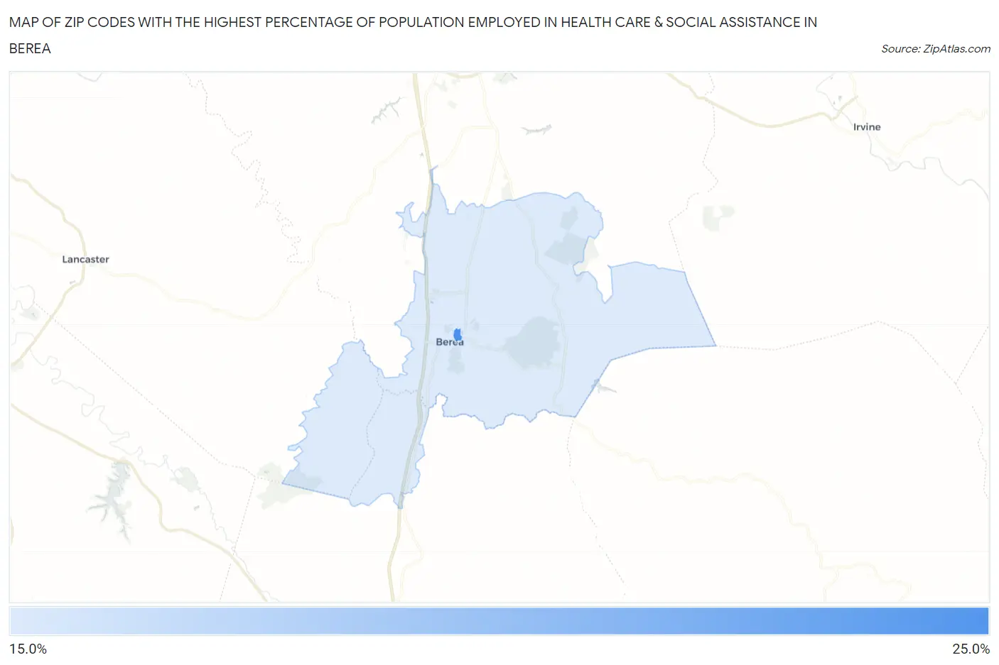 Zip Codes with the Highest Percentage of Population Employed in Health Care & Social Assistance in Berea Map