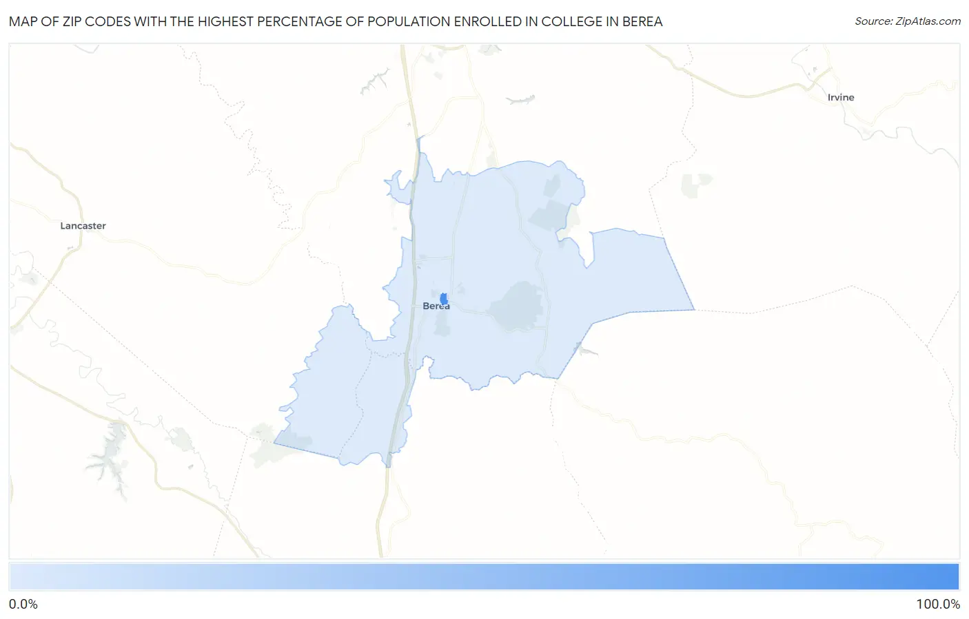 Zip Codes with the Highest Percentage of Population Enrolled in College in Berea Map