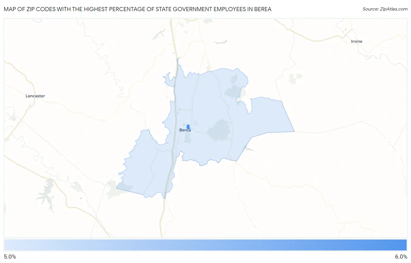 Zip Codes with the Highest Percentage of State Government Employees in Berea Map