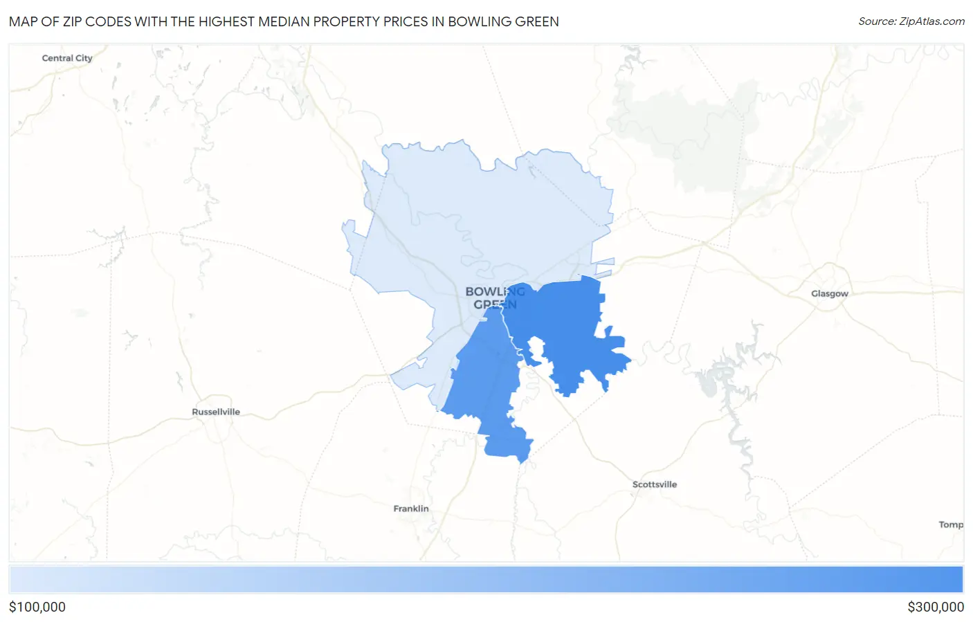 Zip Codes with the Highest Median Property Prices in Bowling Green Map