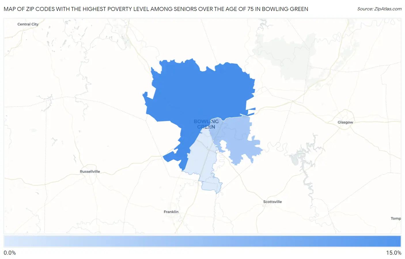 Zip Codes with the Highest Poverty Level Among Seniors Over the Age of 75 in Bowling Green Map