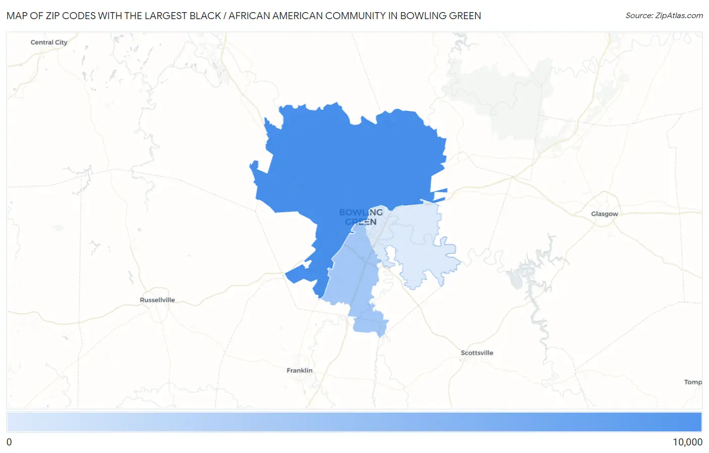 Zip Codes with the Largest Black / African American Community in Bowling Green Map