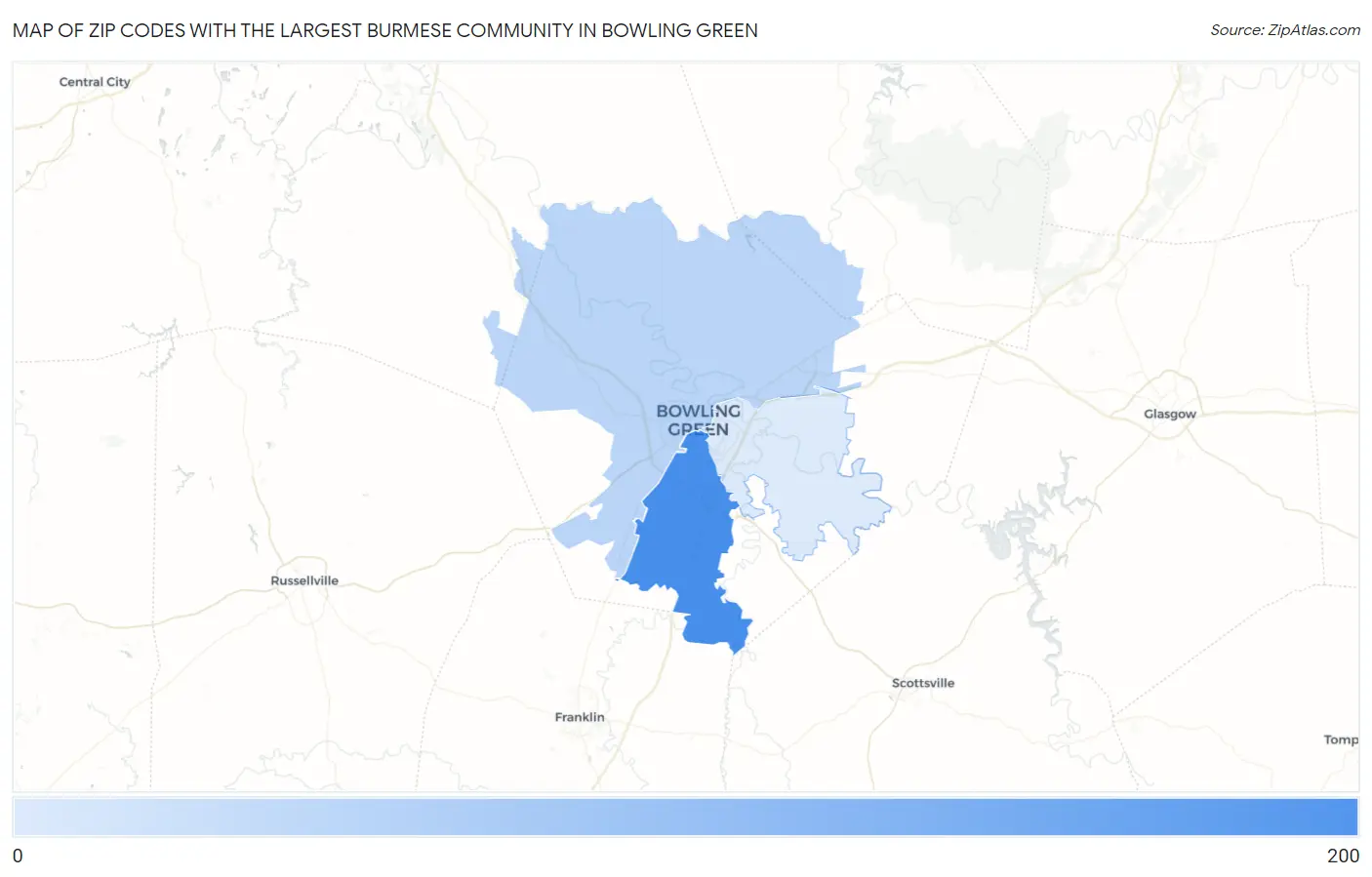 Zip Codes with the Largest Burmese Community in Bowling Green Map