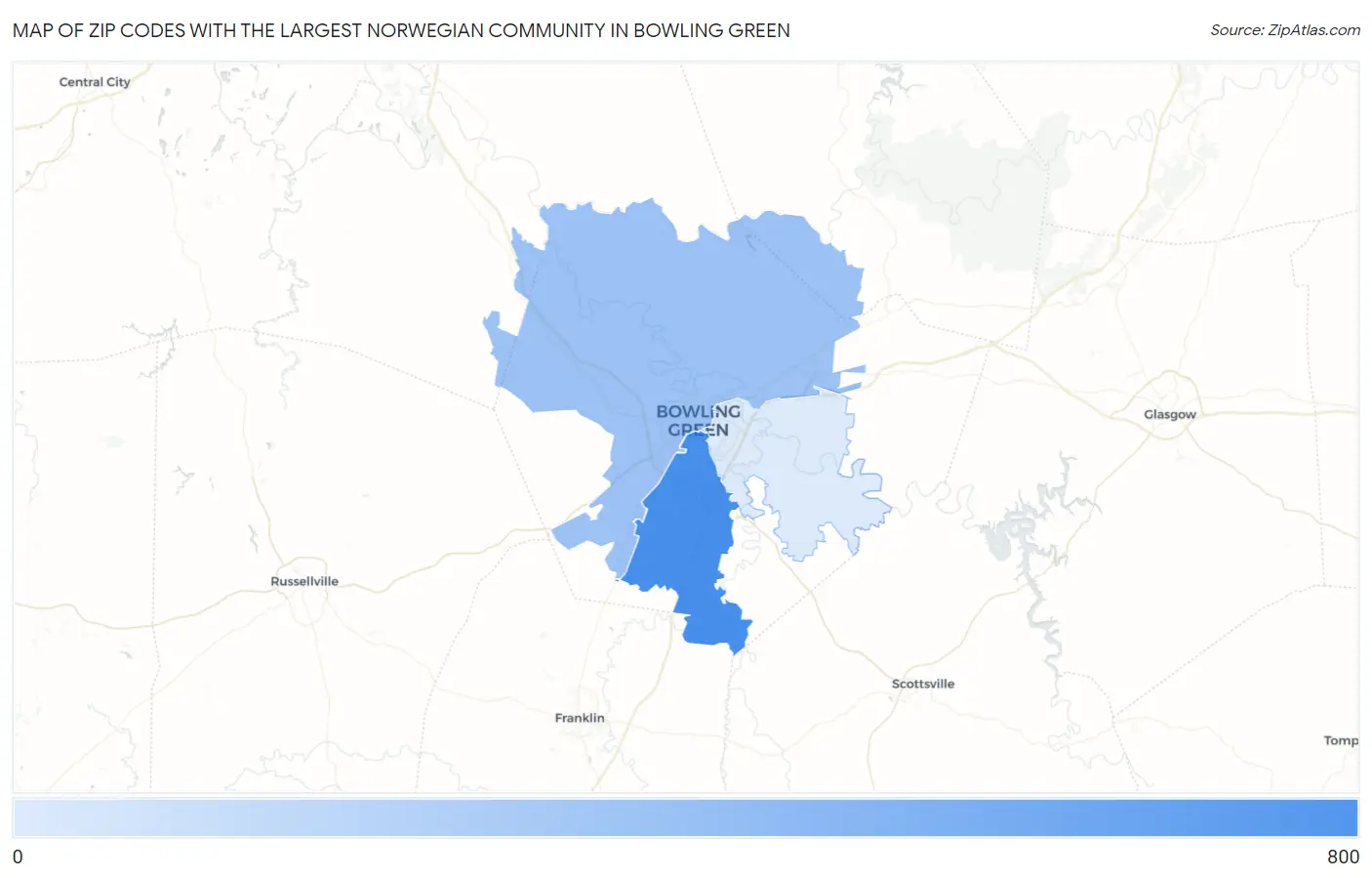 Zip Codes with the Largest Norwegian Community in Bowling Green Map