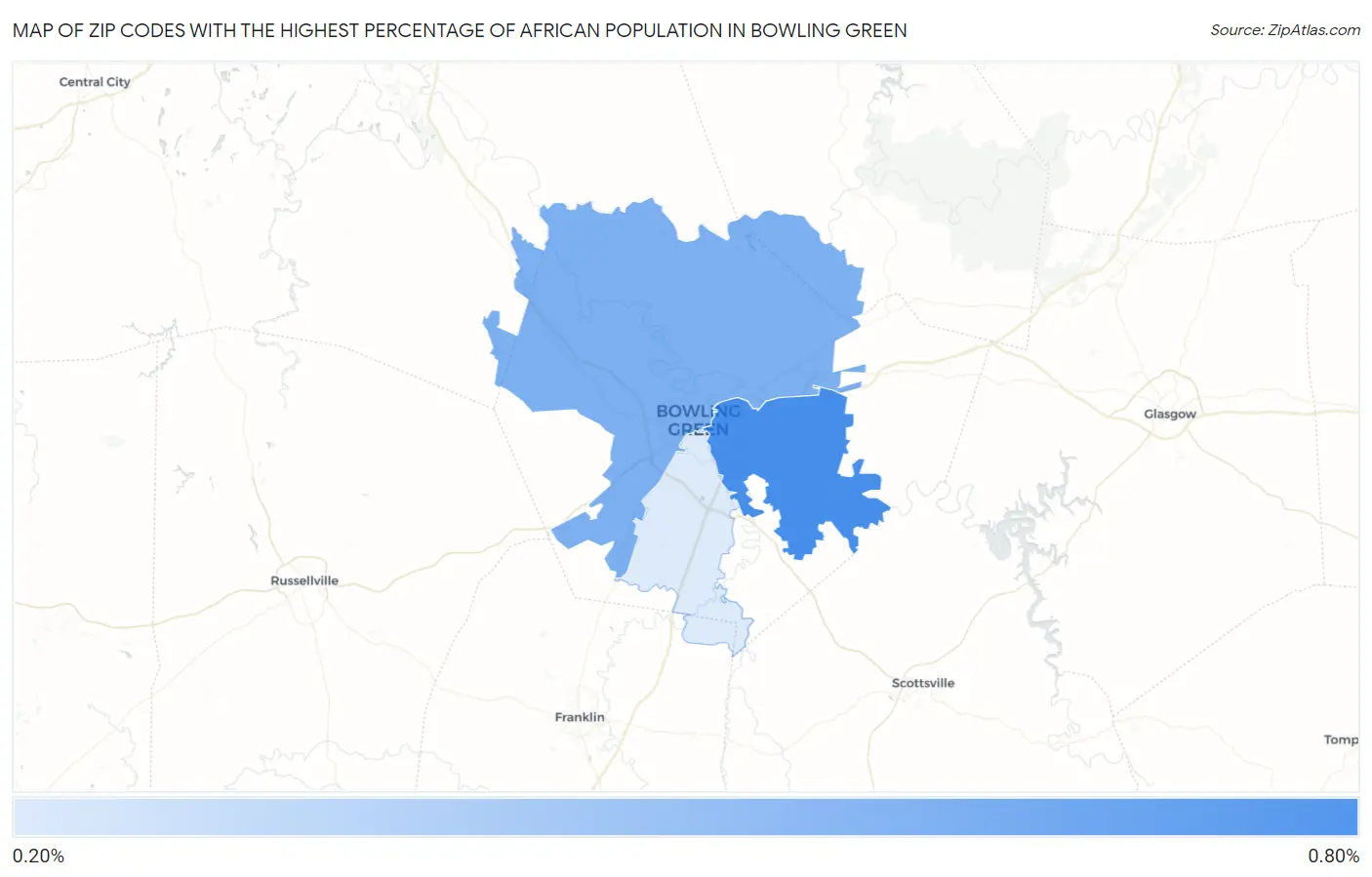 Zip Codes with the Highest Percentage of African Population in Bowling Green Map