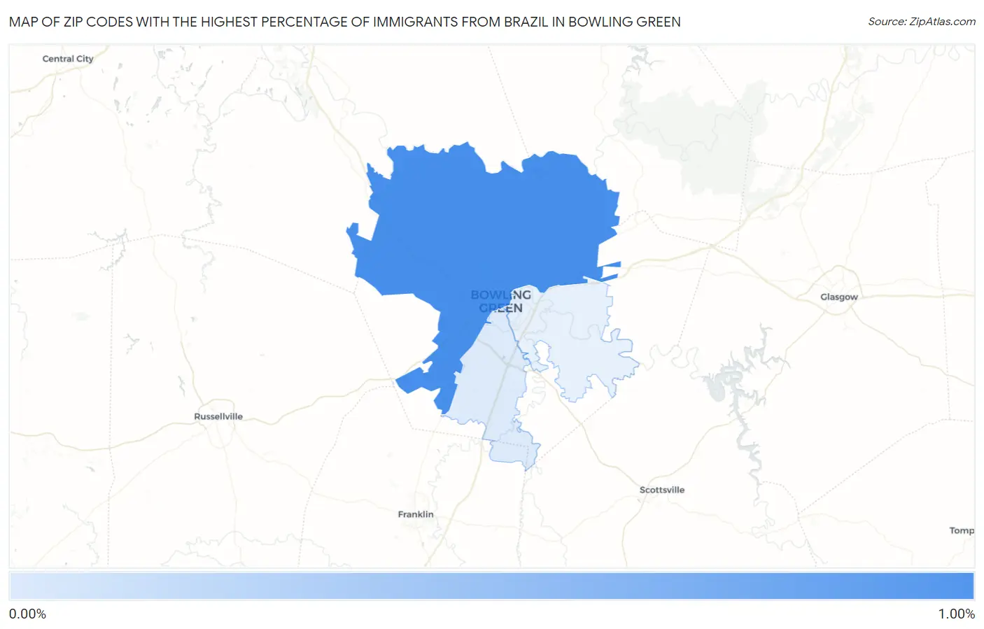 Zip Codes with the Highest Percentage of Immigrants from Brazil in Bowling Green Map