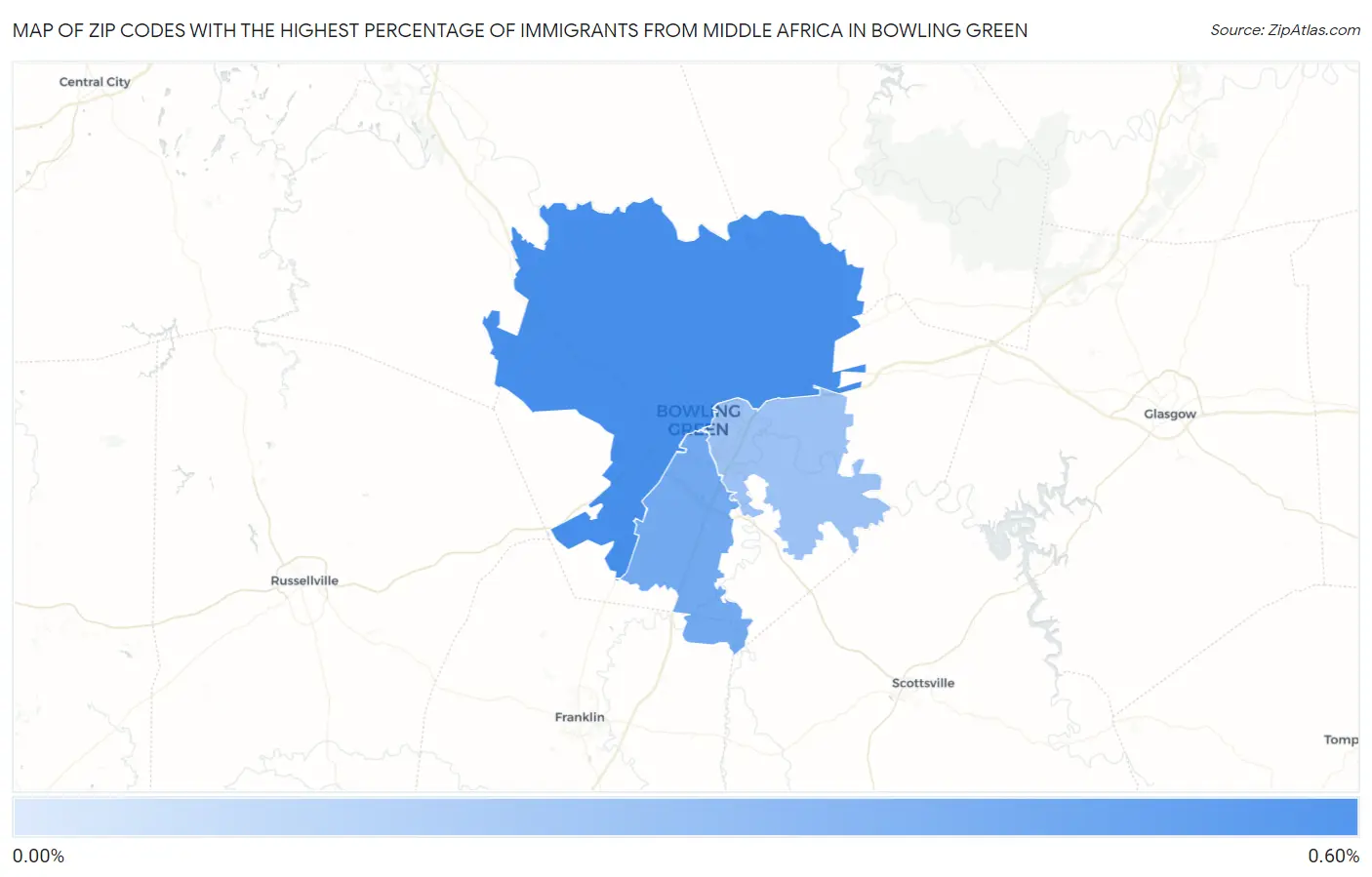 Zip Codes with the Highest Percentage of Immigrants from Middle Africa in Bowling Green Map