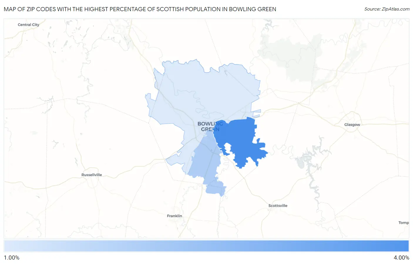 Zip Codes with the Highest Percentage of Scottish Population in Bowling Green Map