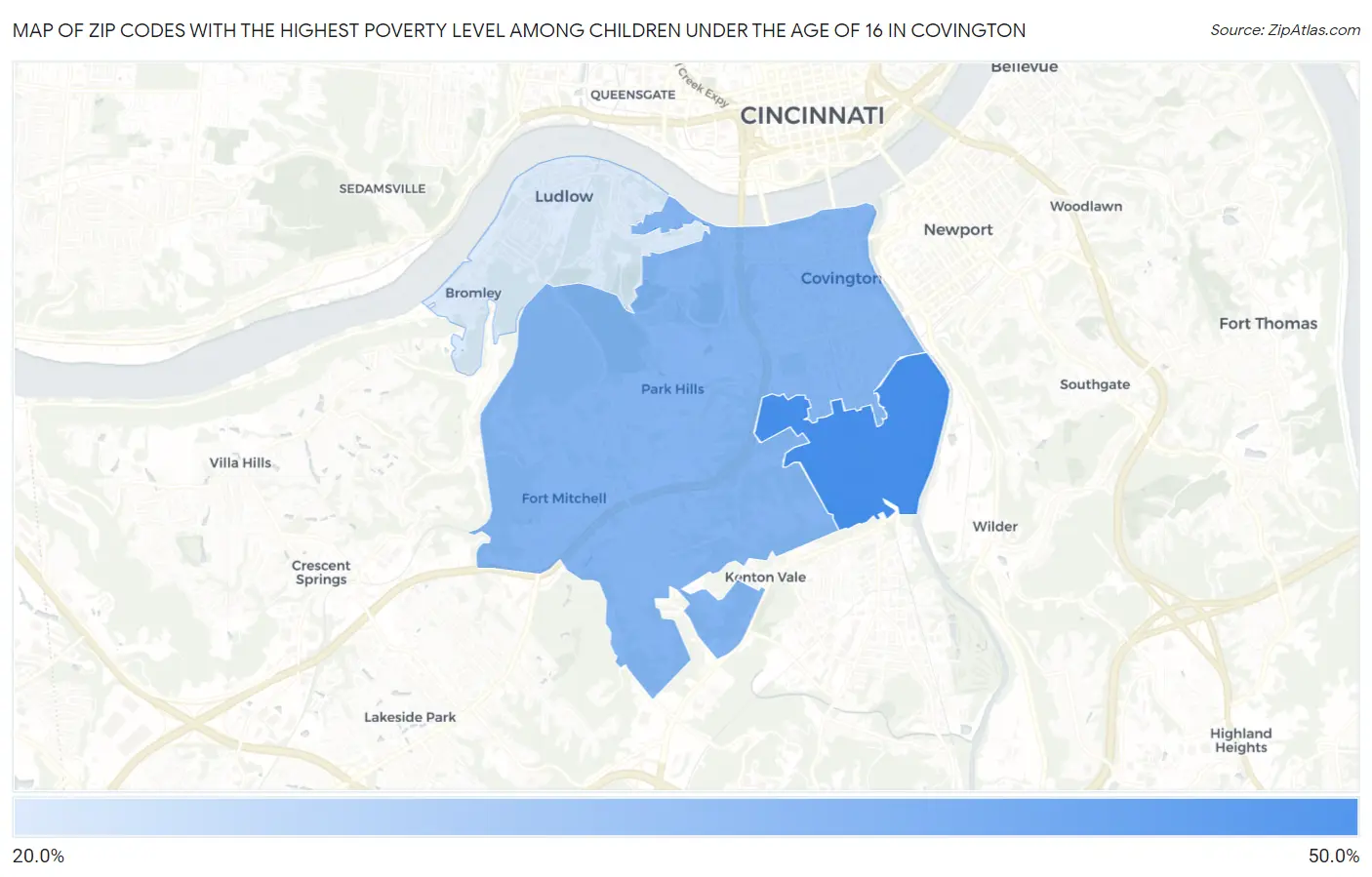 Zip Codes with the Highest Poverty Level Among Children Under the Age of 16 in Covington Map