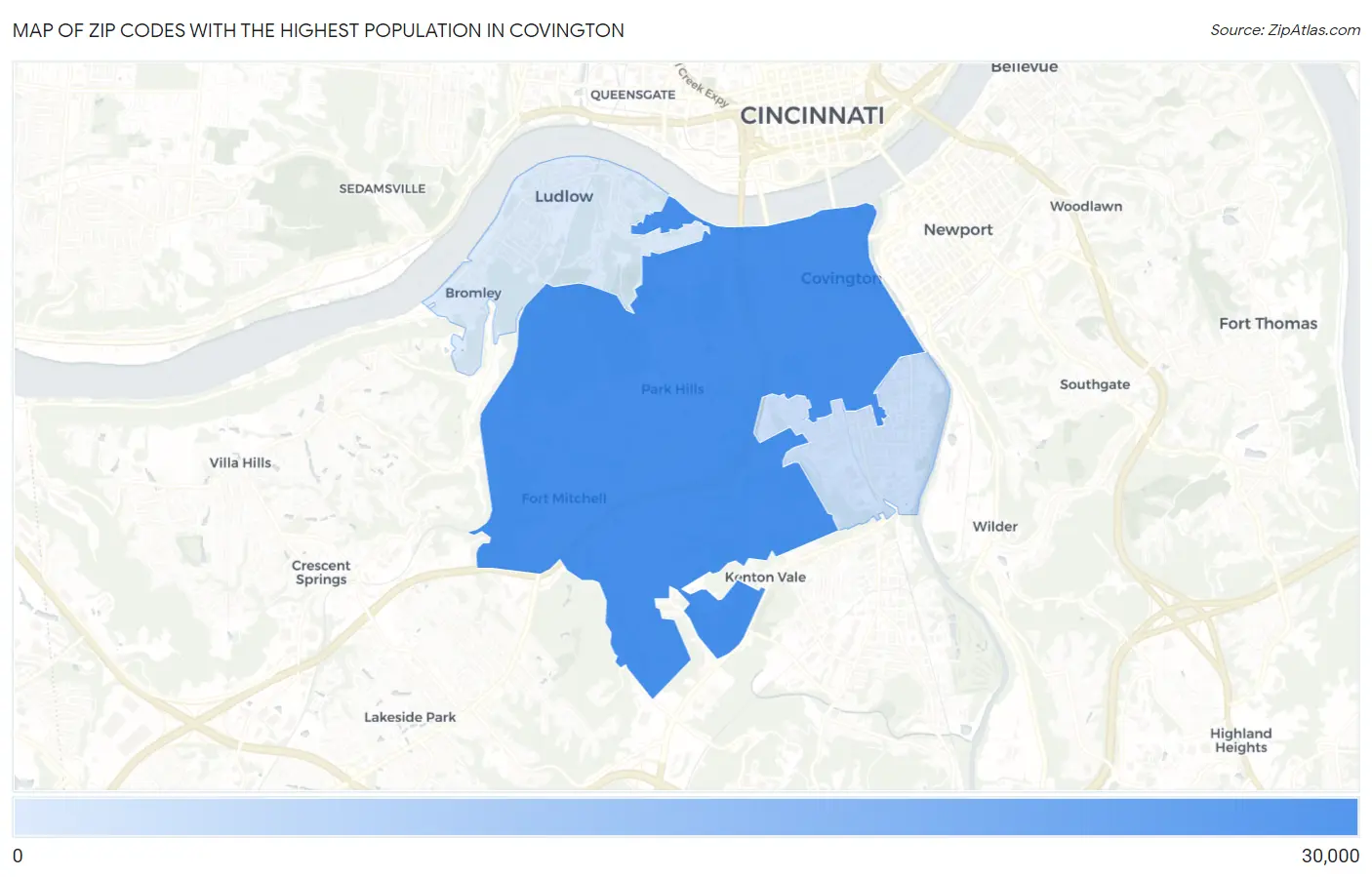 Zip Codes with the Highest Population in Covington Map