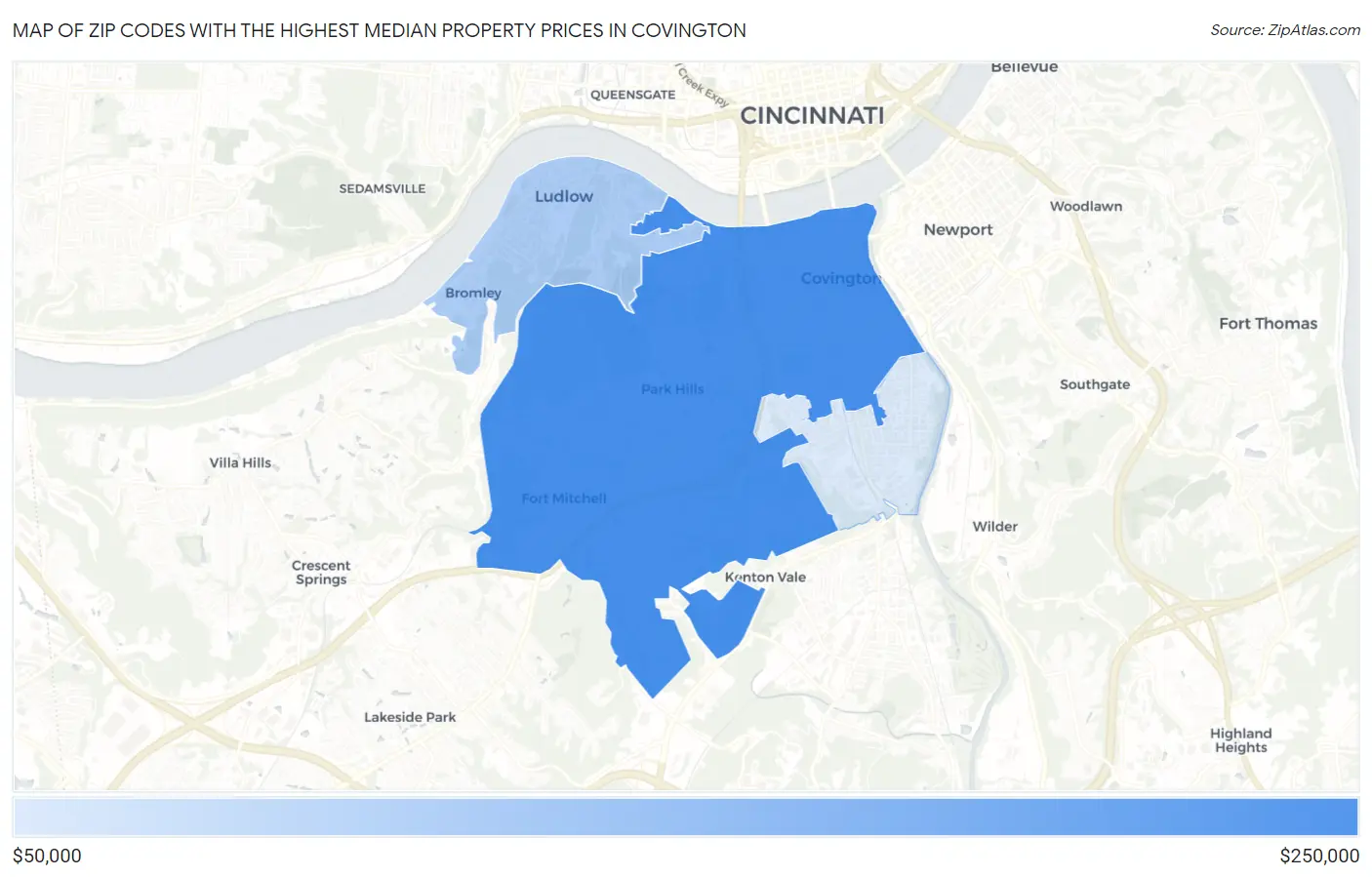 Zip Codes with the Highest Median Property Prices in Covington Map