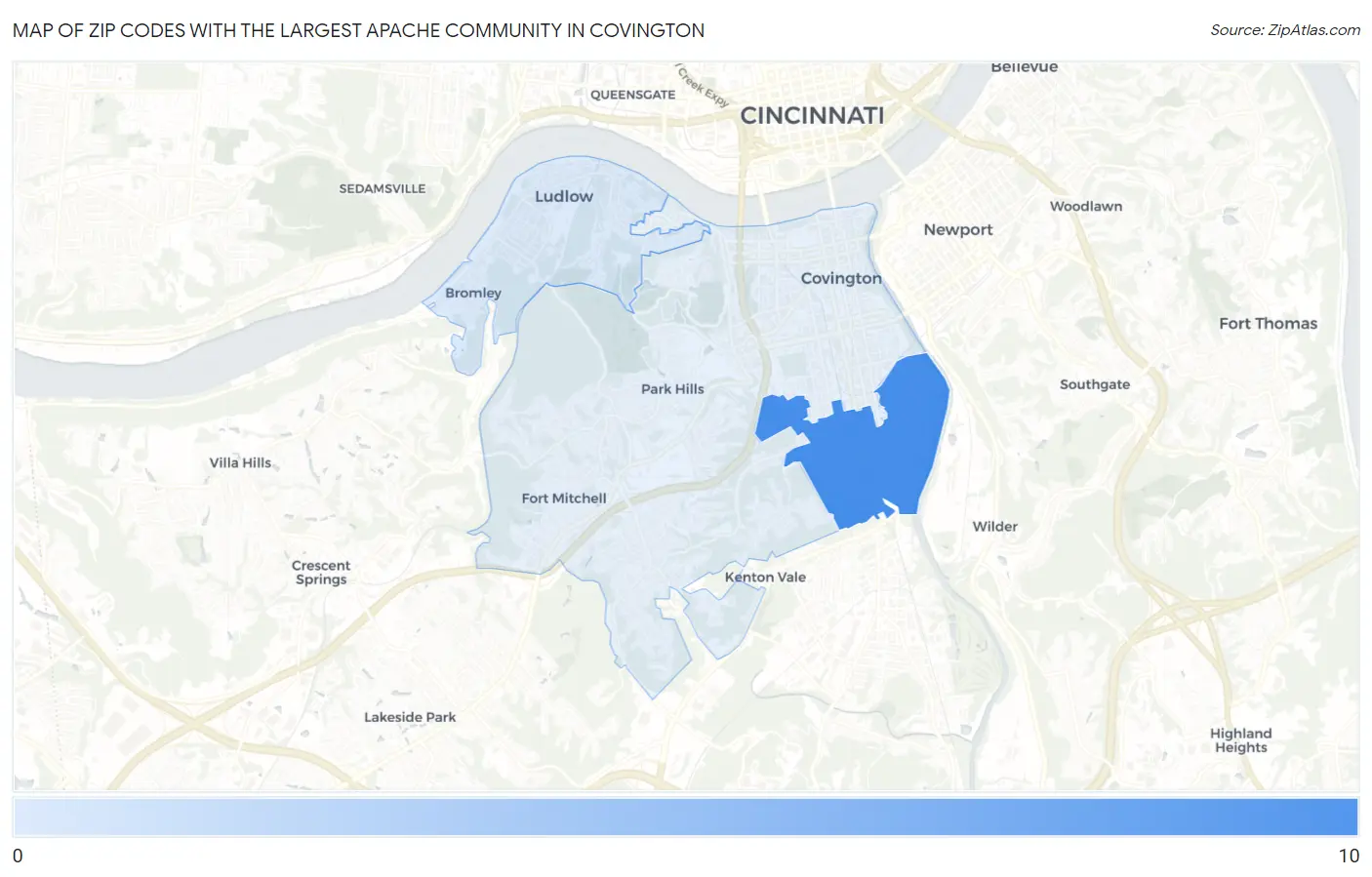 Zip Codes with the Largest Apache Community in Covington Map