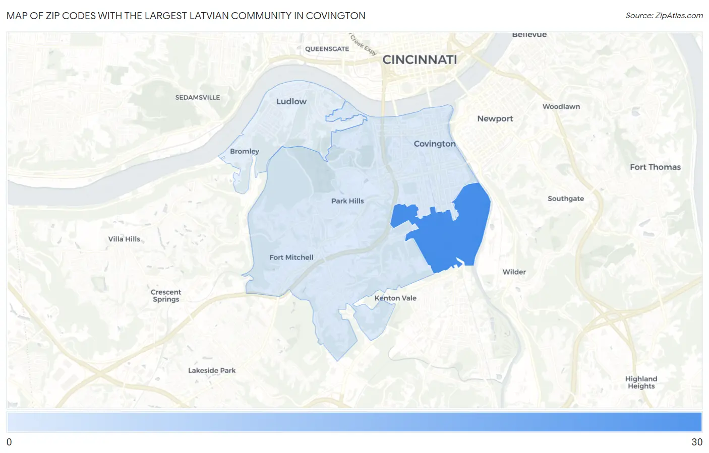 Zip Codes with the Largest Latvian Community in Covington Map