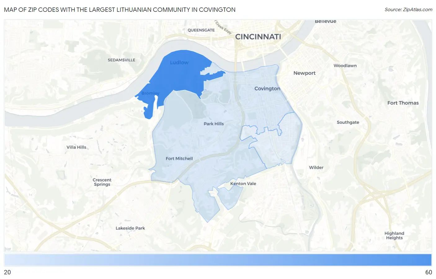 Zip Codes with the Largest Lithuanian Community in Covington Map