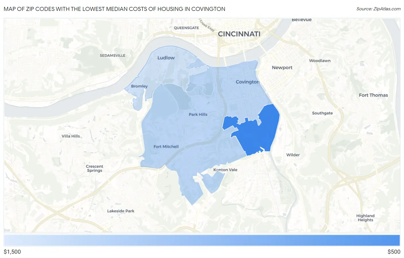 Zip Codes with the Lowest Median Costs of Housing in Covington Map