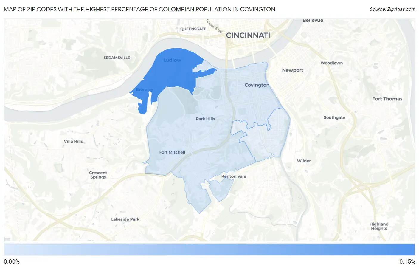 Zip Codes with the Highest Percentage of Colombian Population in Covington Map