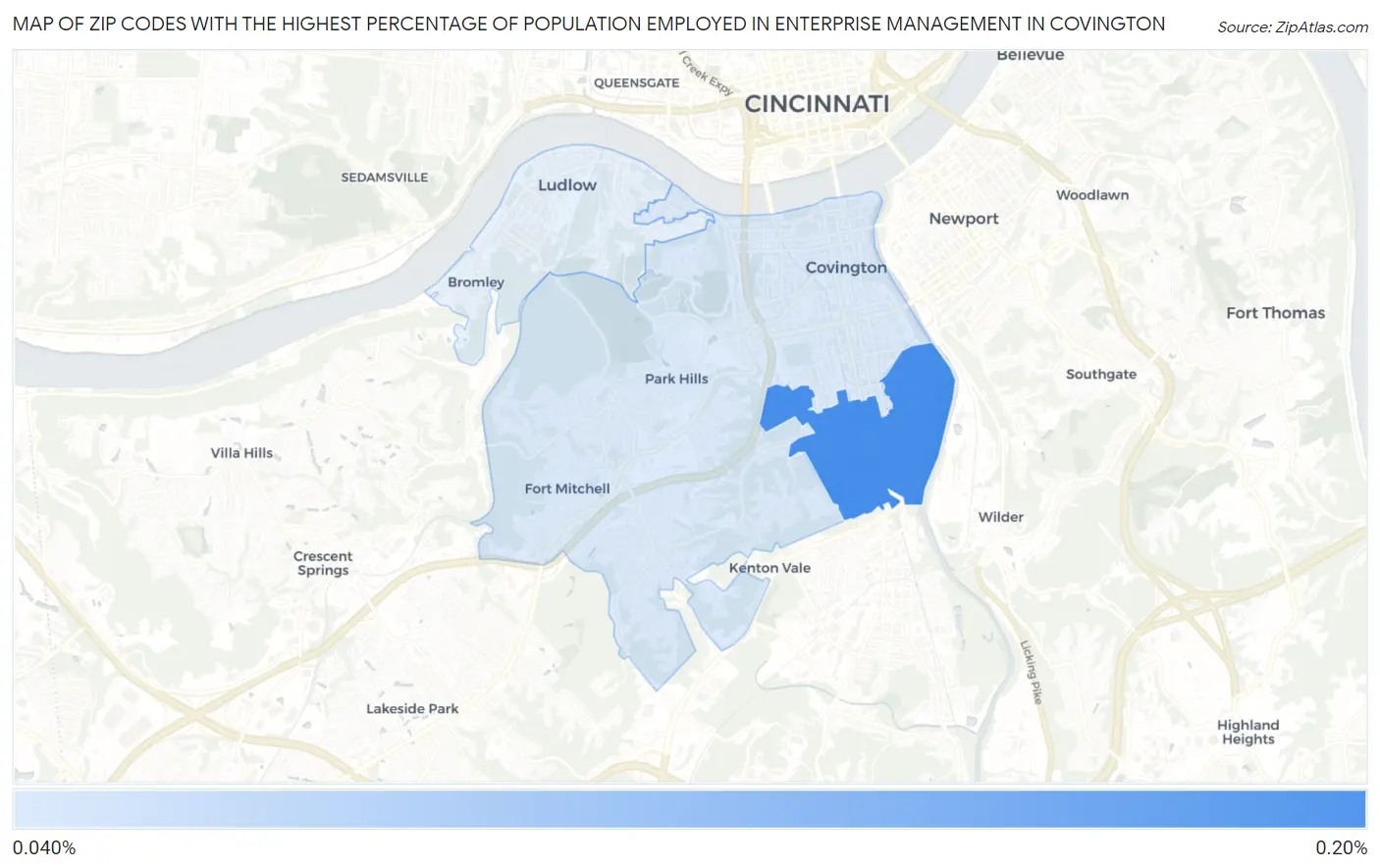 Zip Codes with the Highest Percentage of Population Employed in Enterprise Management in Covington Map