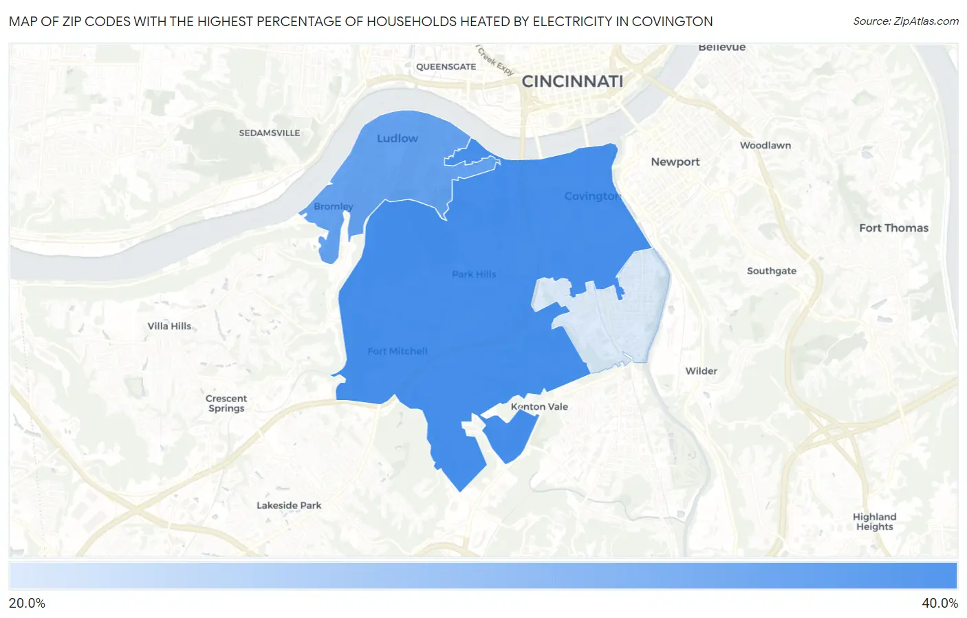 Zip Codes with the Highest Percentage of Households Heated by Electricity in Covington Map