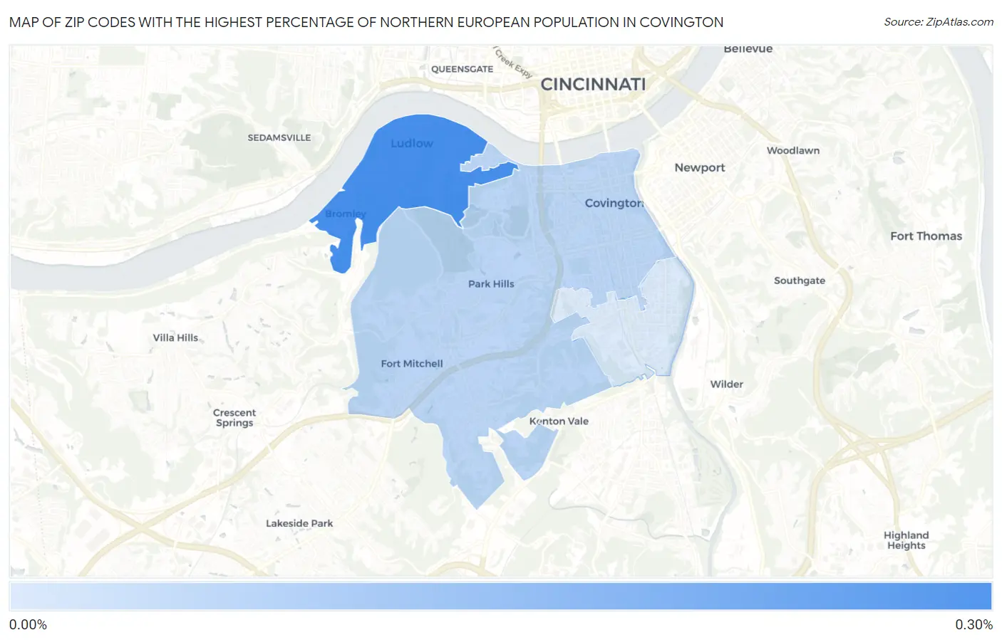 Zip Codes with the Highest Percentage of Northern European Population in Covington Map