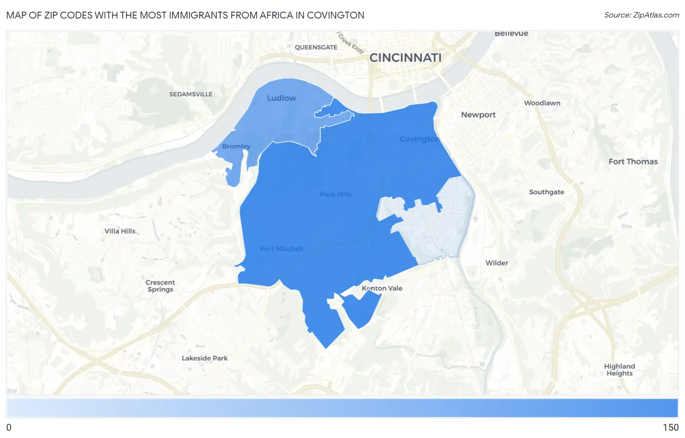 Zip Codes with the Most Immigrants from Africa in Covington Map