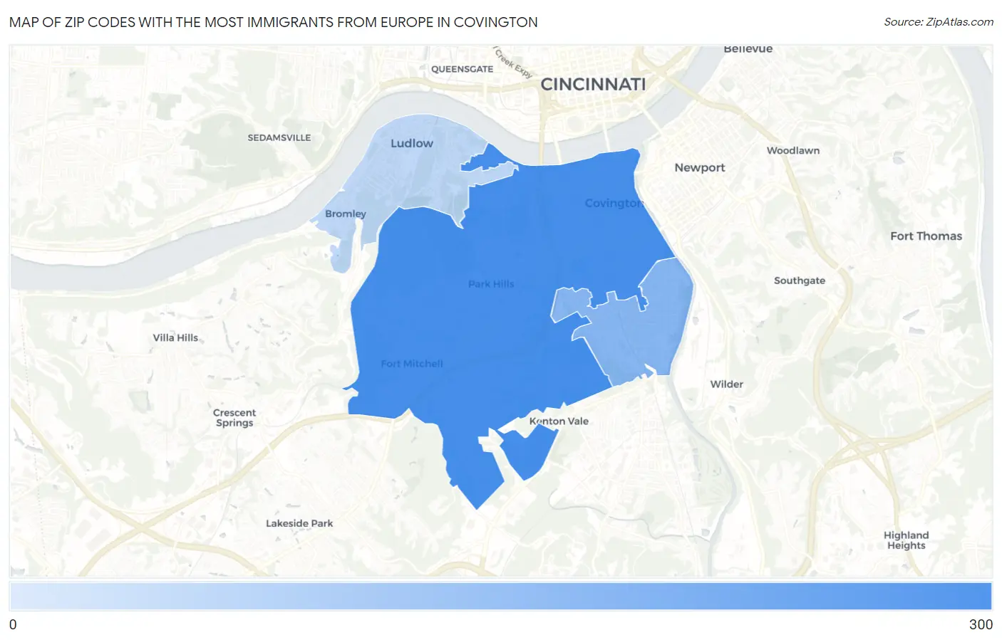 Zip Codes with the Most Immigrants from Europe in Covington Map