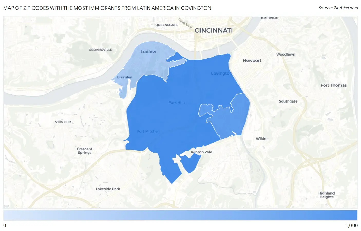 Zip Codes with the Most Immigrants from Latin America in Covington Map