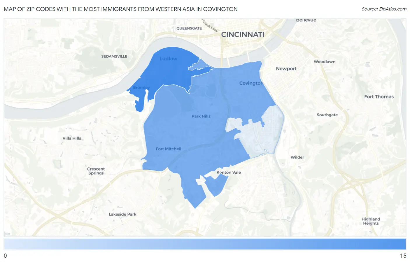 Zip Codes with the Most Immigrants from Western Asia in Covington Map