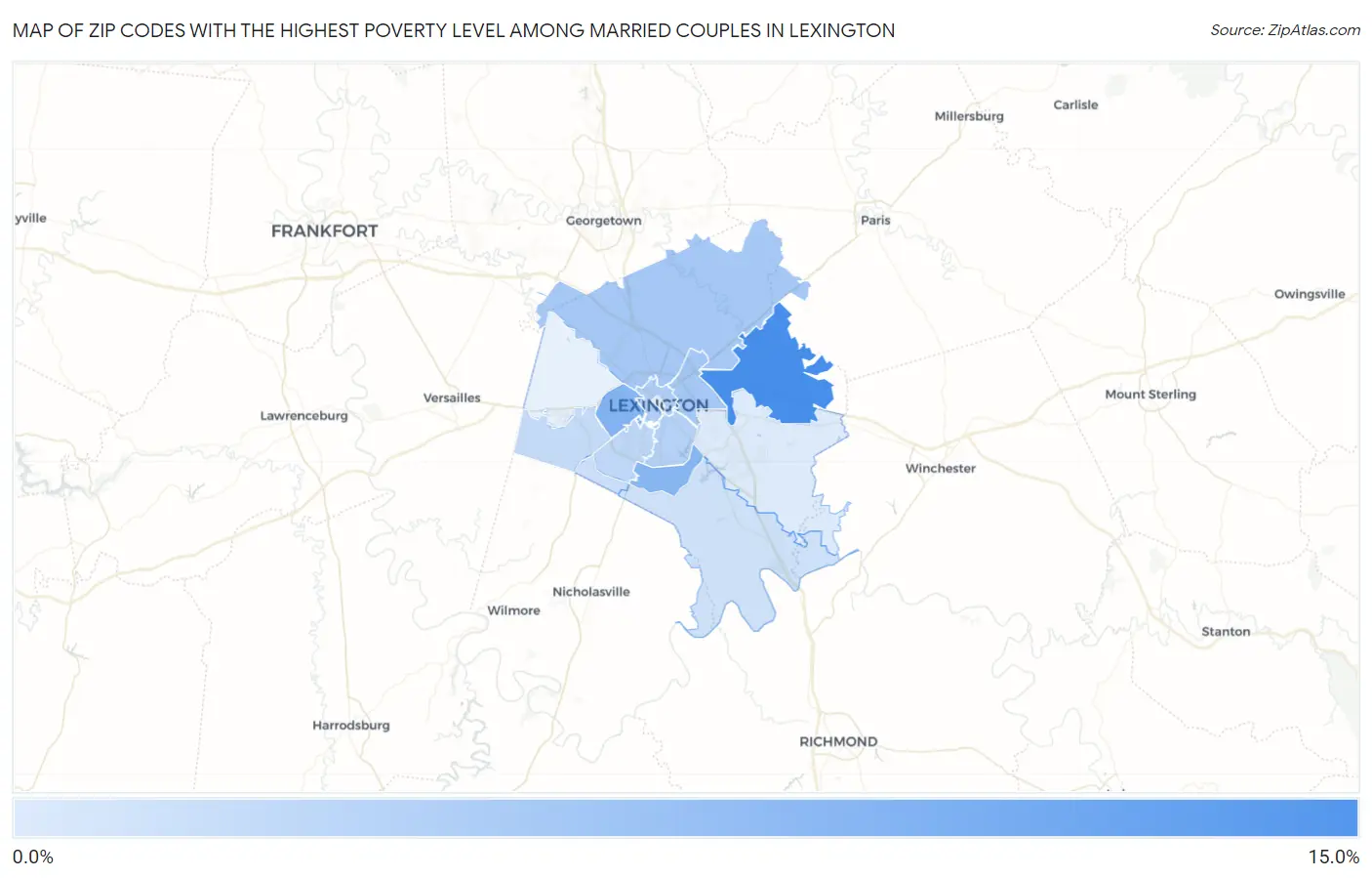 Zip Codes with the Highest Poverty Level Among Married Couples in Lexington Map