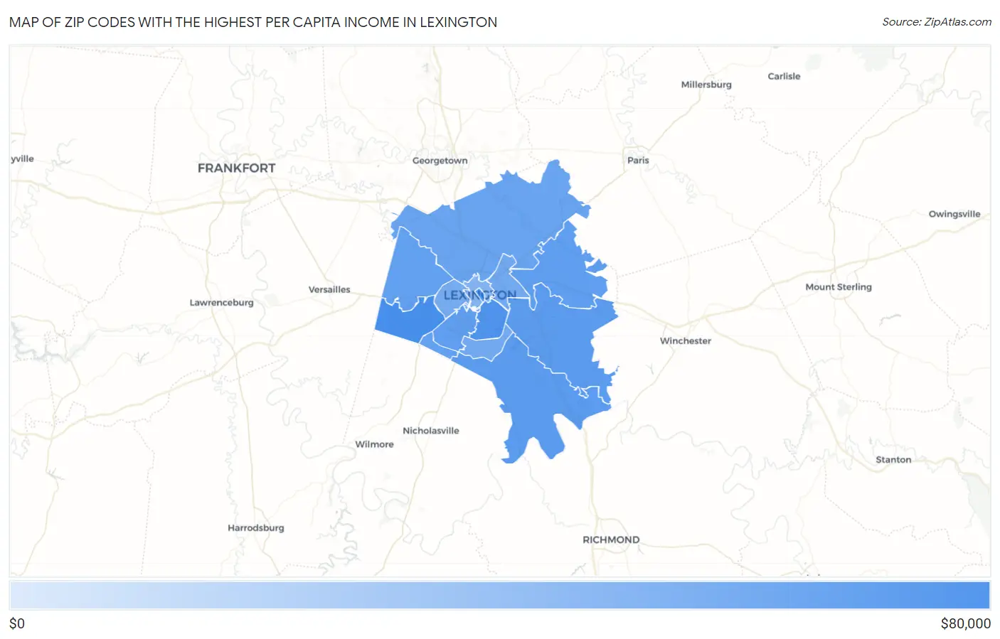 Zip Codes with the Highest Per Capita Income in Lexington Map