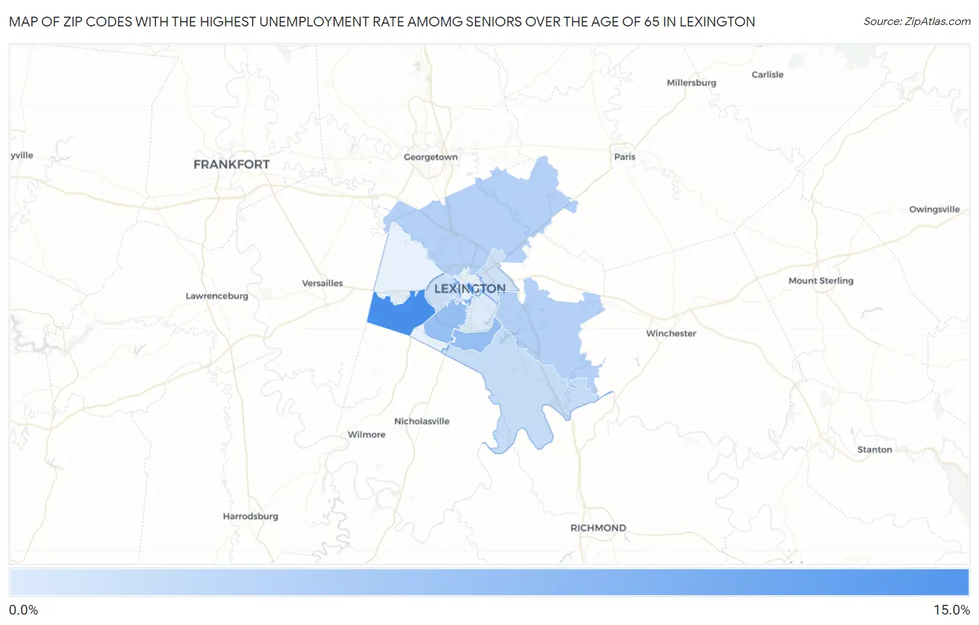 Zip Codes with the Highest Unemployment Rate Amomg Seniors Over the Age of 65 in Lexington Map