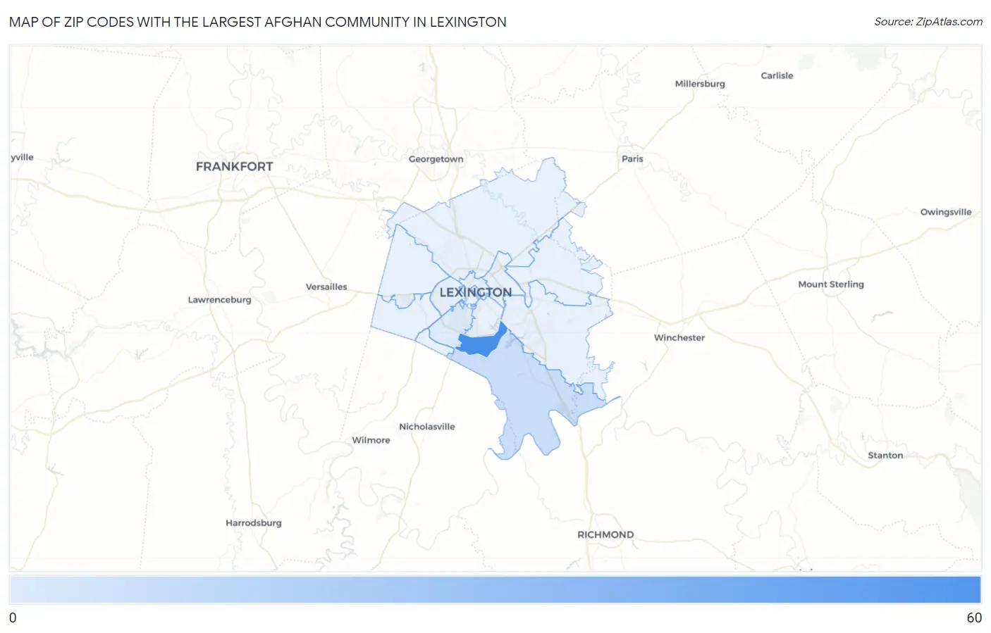 Zip Codes with the Largest Afghan Community in Lexington Map