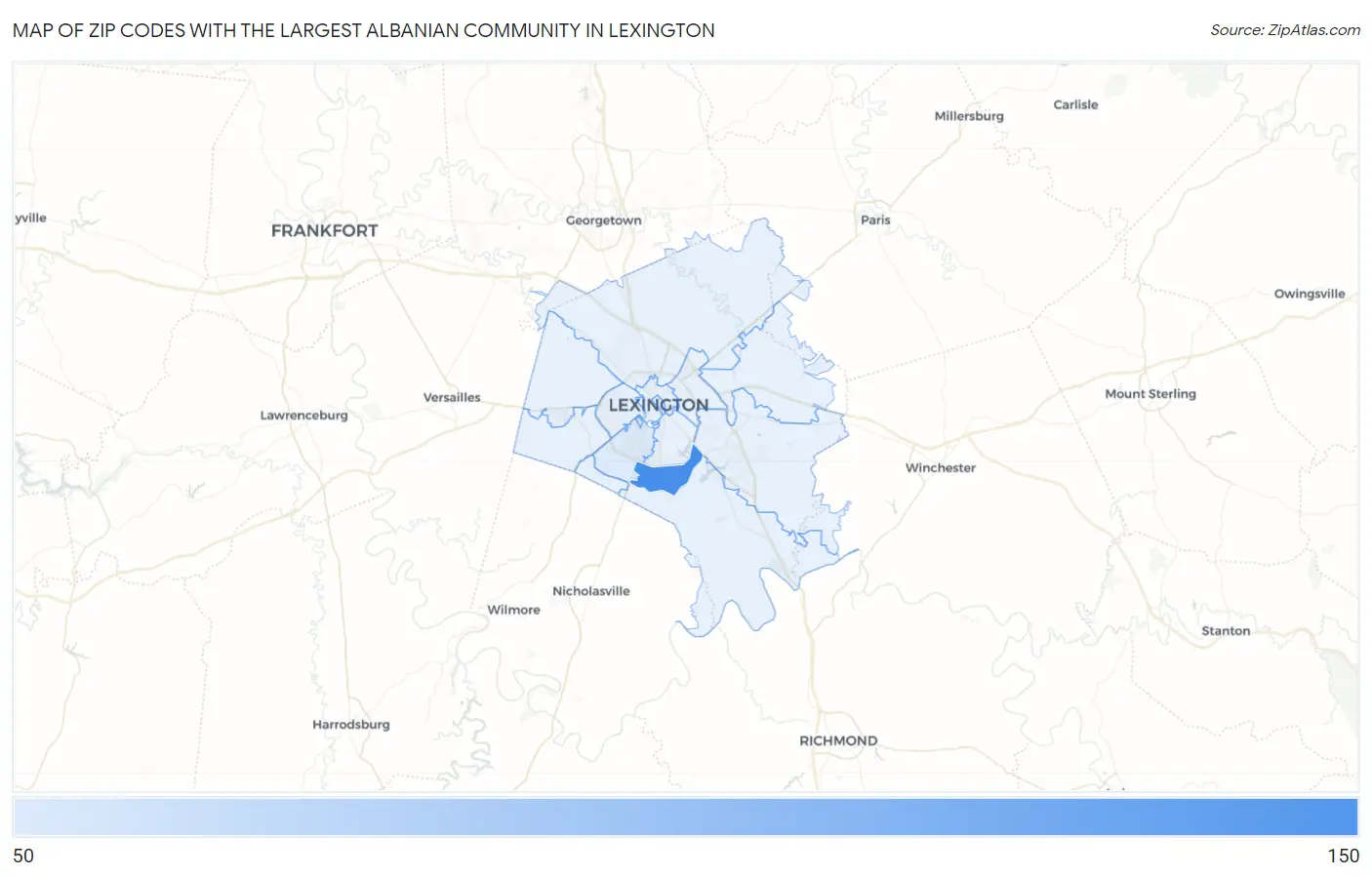Zip Codes with the Largest Albanian Community in Lexington Map