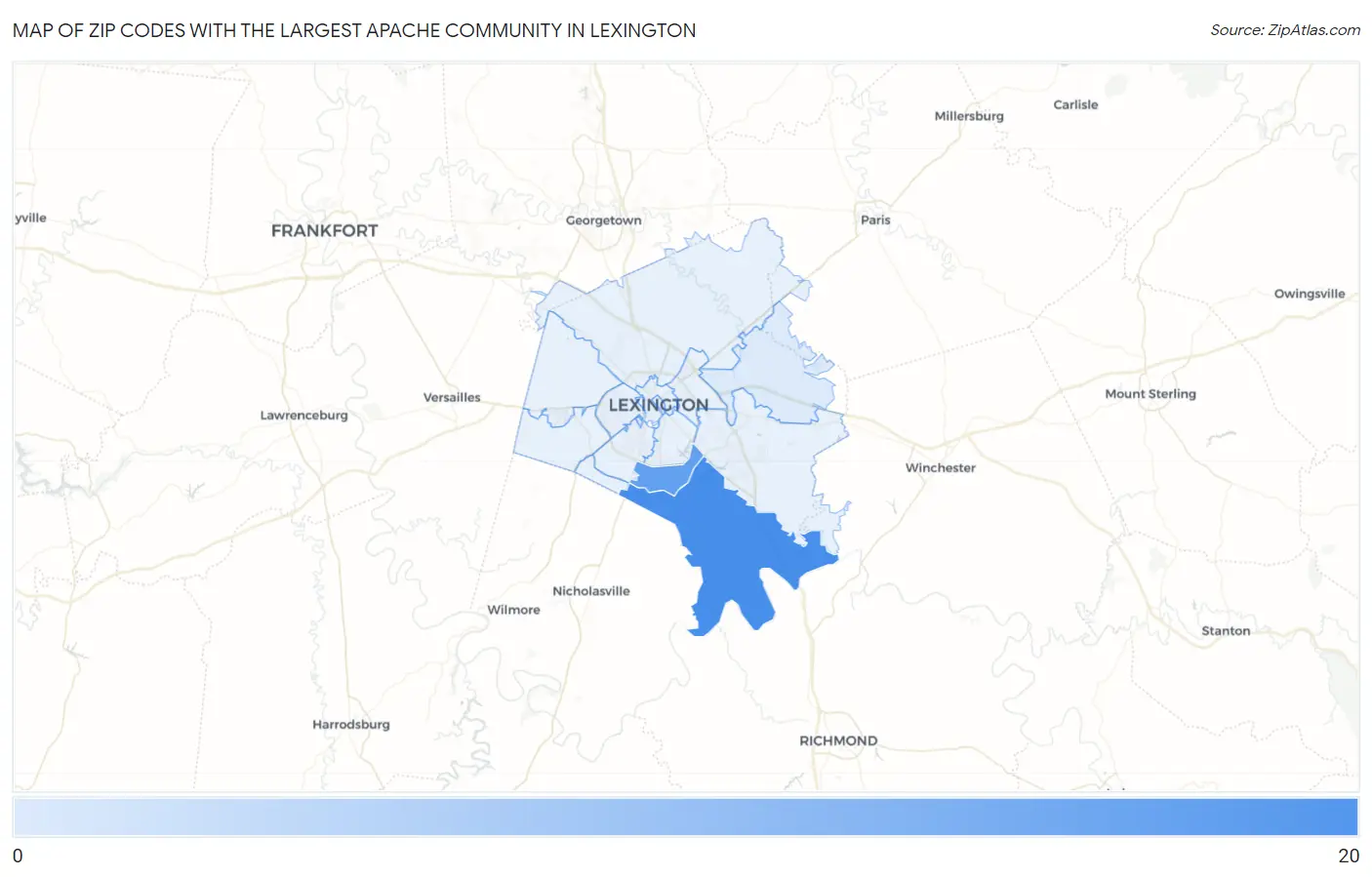 Zip Codes with the Largest Apache Community in Lexington Map