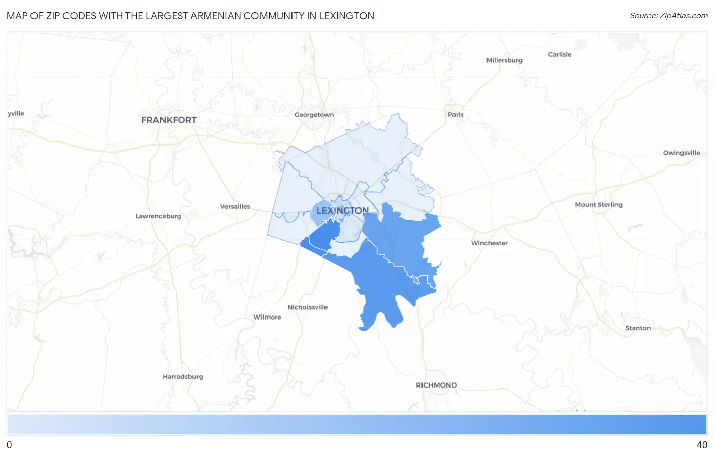 Zip Codes with the Largest Armenian Community in Lexington Map