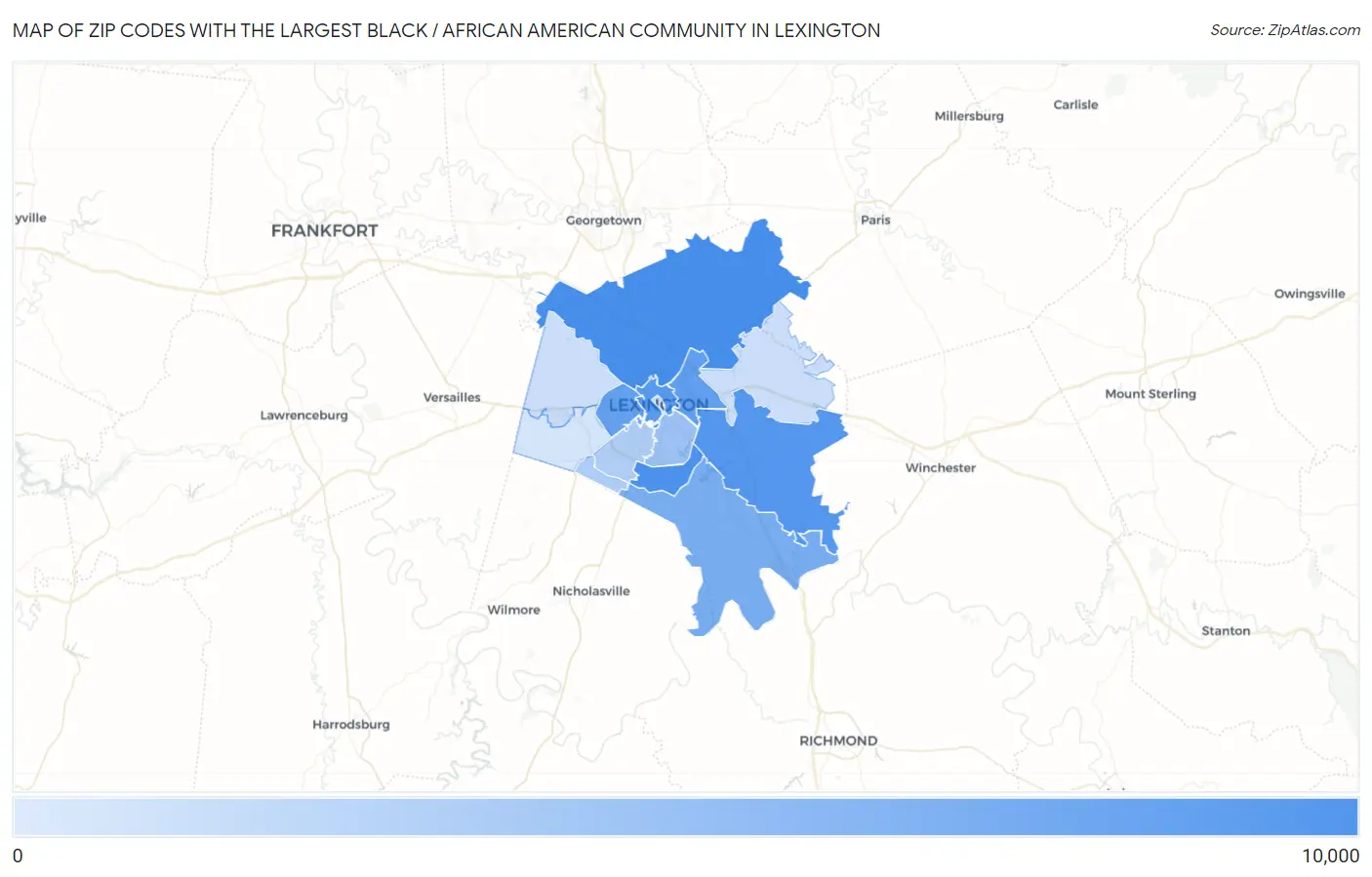 Zip Codes with the Largest Black / African American Community in Lexington Map