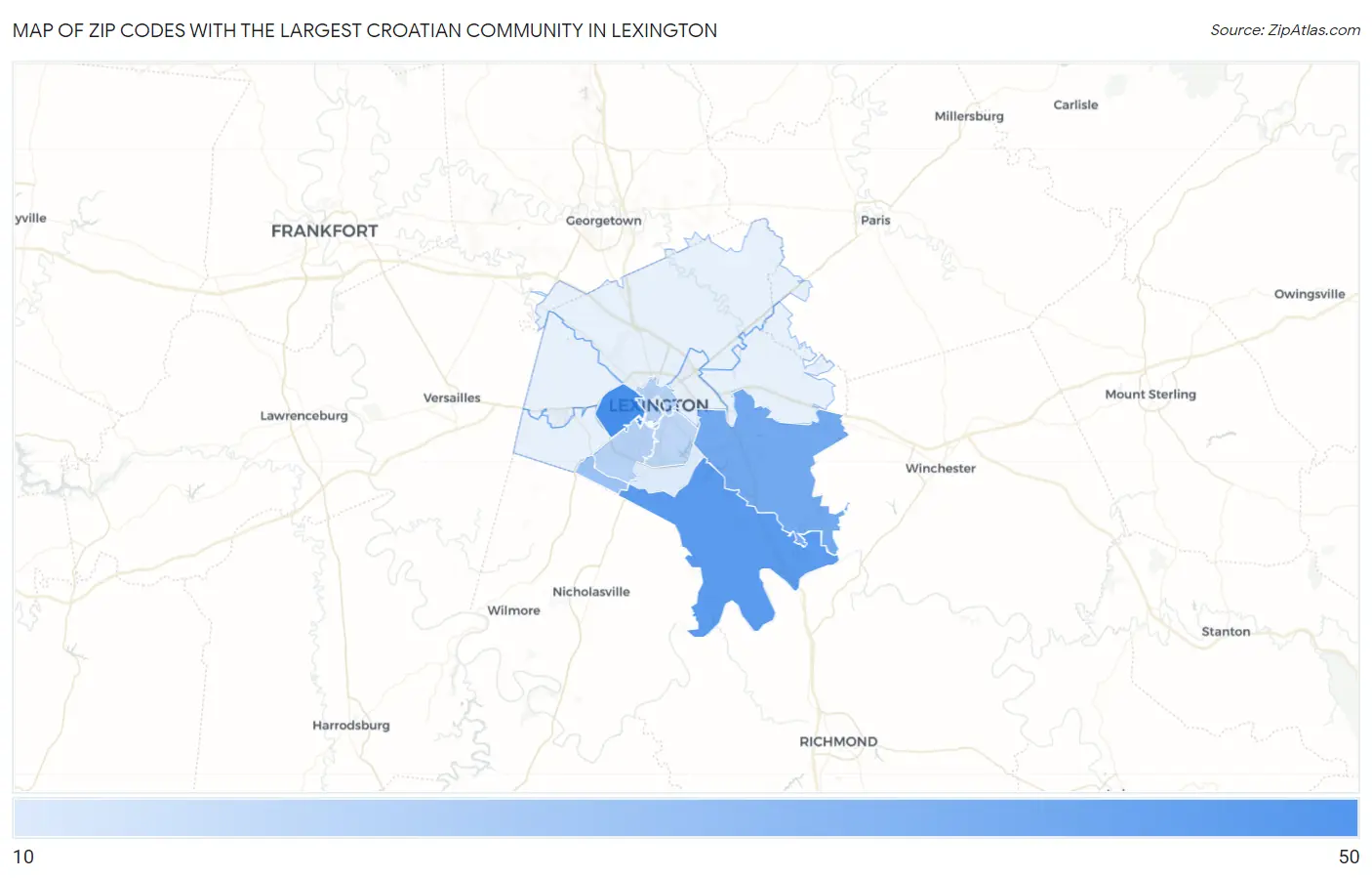 Zip Codes with the Largest Croatian Community in Lexington Map